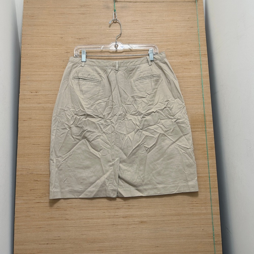 Lands End Khaki Chino Skirt Womens 14 Petite Tan Cotton Twill Straight Fit - Picture 2 of 7